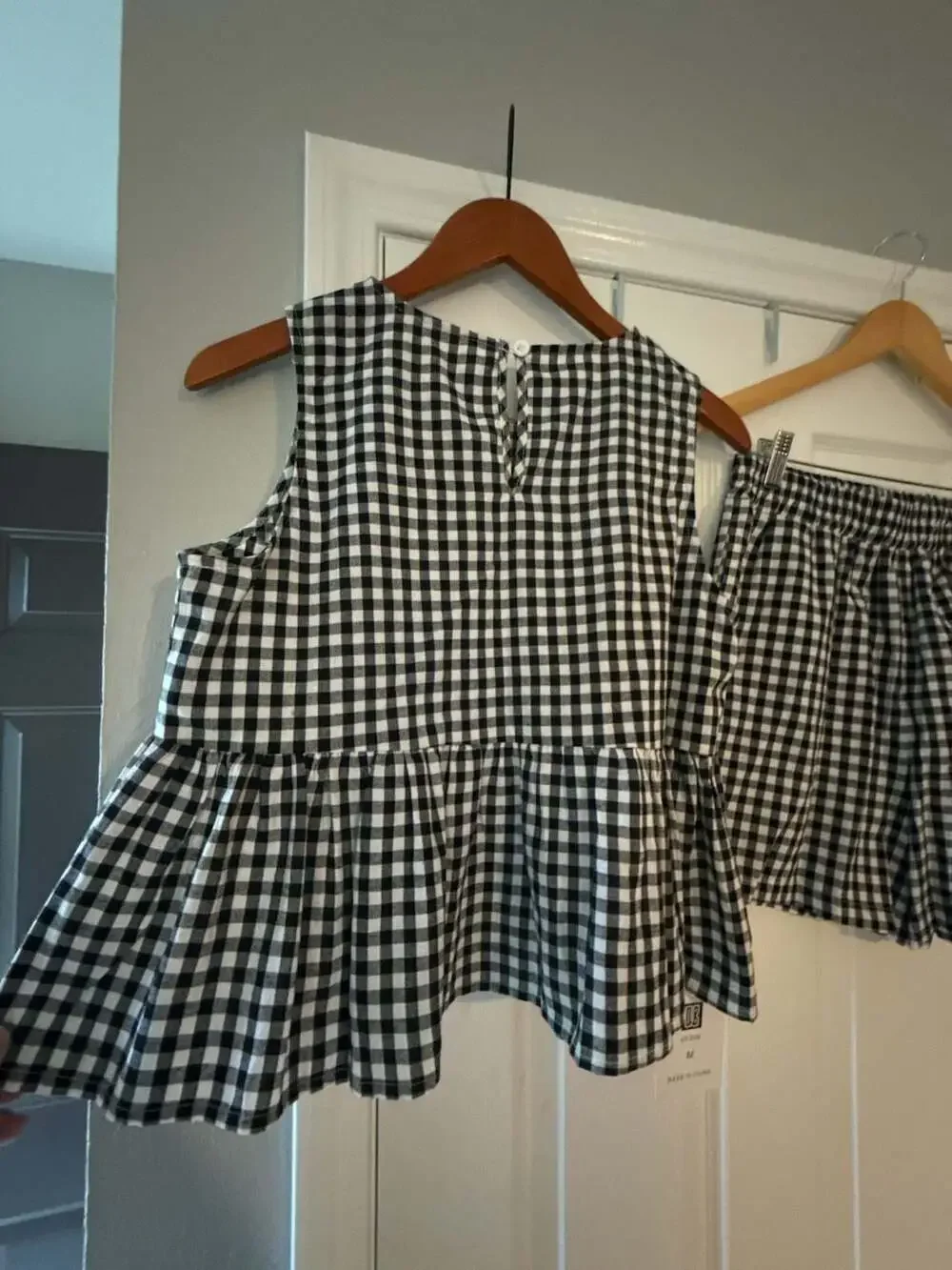 Qibabu Clothing Black and White Gingham Peplum Tank Top and Shorts Set